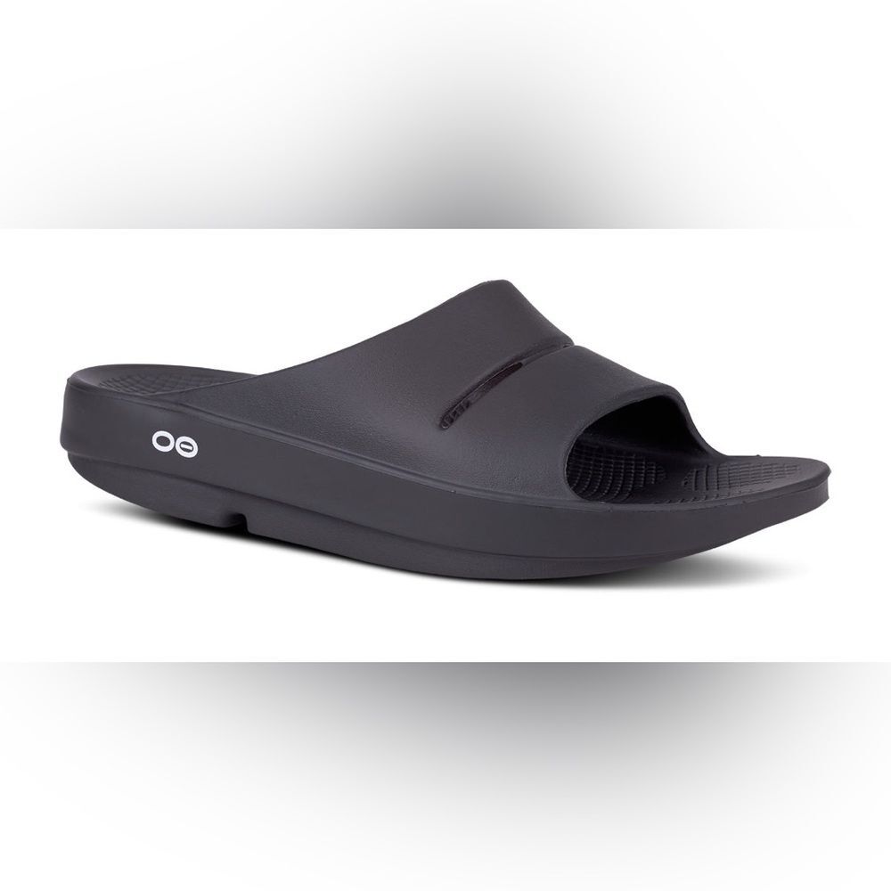 OOFOS OOAHH unisex black comfort slide sandals women’s shoe size 9 men’s 7